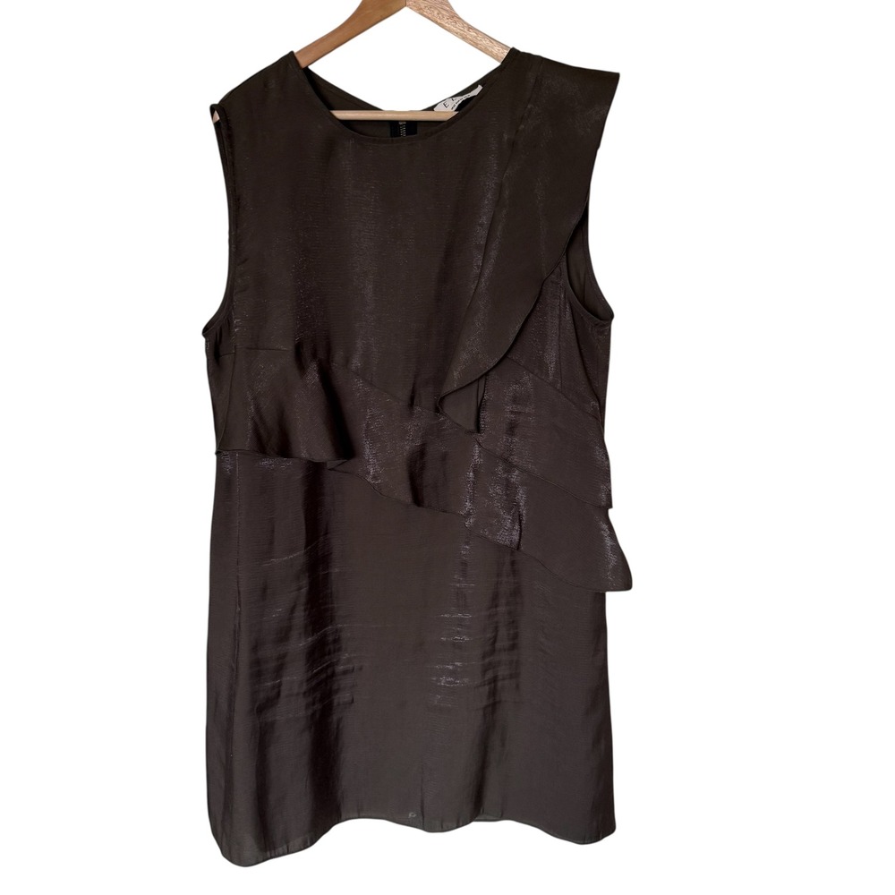 ELVI Women's Brown Metallic Ruffle‎ Sheath Dress Size US 18